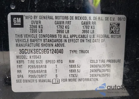 2014 Chevrolet Silverado 1500 2Lz from USA, damaged, VIN 3GCUKSEC9EG124040